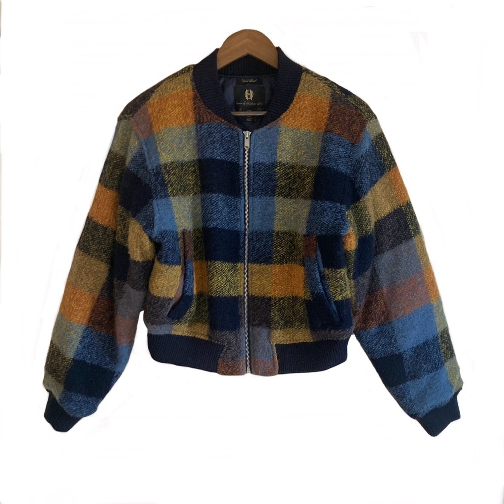 HoH House of Harlow 1960 Wool Blend Plaid Bomber Lined Jacket